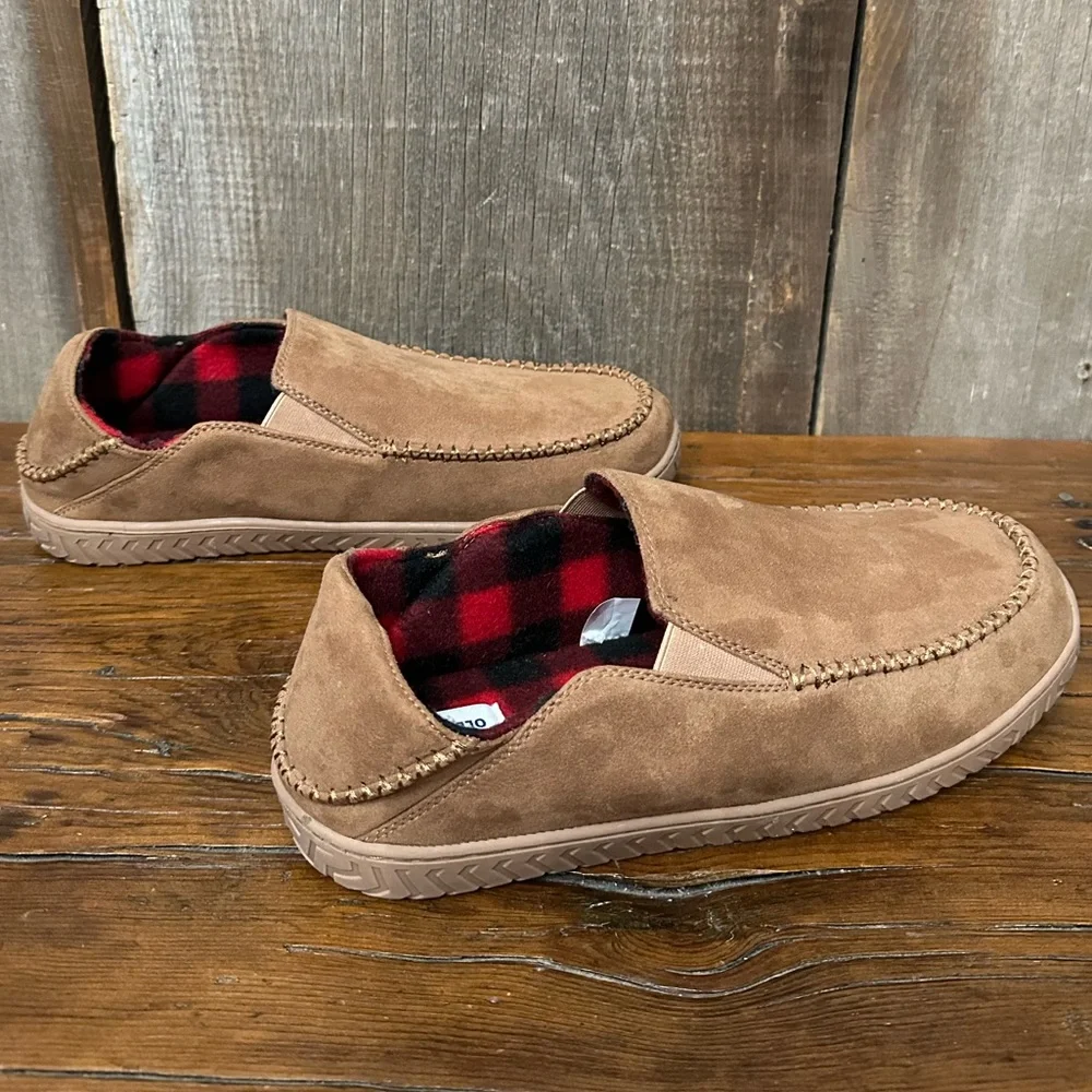 Old Navy Faux Suede Moccasin Slipper Tan Size Large 10-11 Men’s Buffalo Check